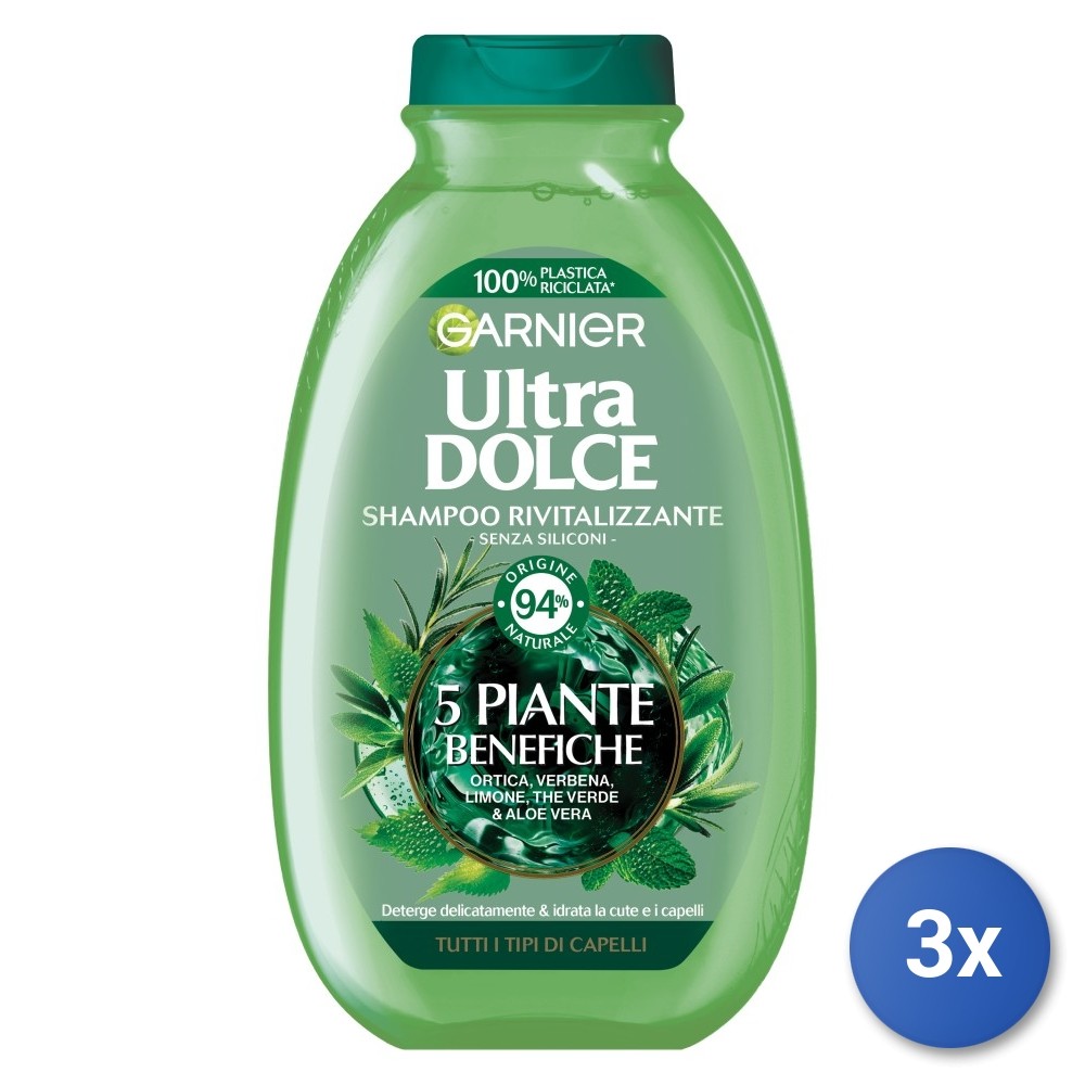 3X Ultradolce Garnier Shampoo 250 ML. 5 Plants
