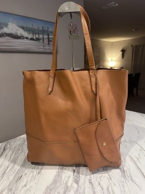 J.Crew  The Carryall  100% Leather Large Tote Bag Purse W/ Pouch Tan Brown 