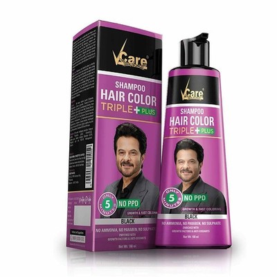 VCare Shampoo Haarfarbe Triple Plus, 180ml für UNISEX | 100% Grauabdeckung