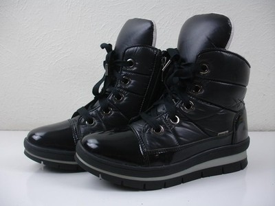 Women's 7 7.5 38 Jog Dog Moon Walker Boots Italy Black Patent Leather Wool Lined
