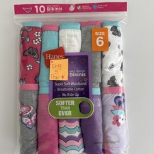 Girls Hanes Bikini Panties Size 6. Cotton 5 Pair. New