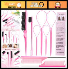 8-Piece Hair Styling Tool Set - Topsy Tail Tools, Rat Tail Combs, Bristle Edge