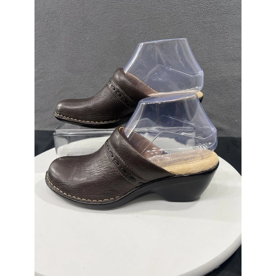 Tamancos Softspots Mules Sapatos Salto Baixo Couro Conforto Marrom Feminino Tamanho 6.5 - Imagem 2 de 4