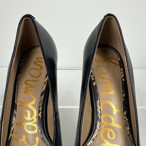 Black Leather Horsebit Pumps Sz 7.5 Sam Edelman Pointed Kitten 1.5” Heel Women’s - Picture 5 of 13