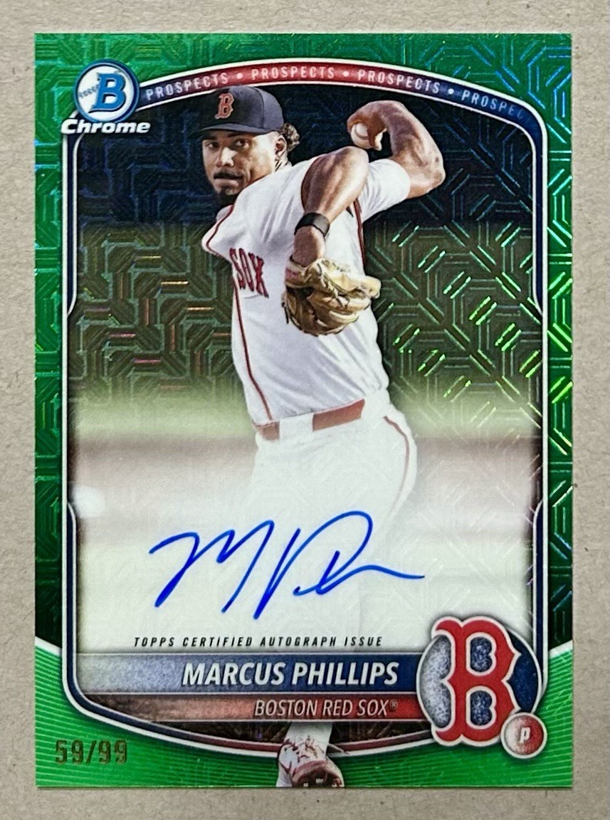 2025 Bowman Draft Marcus Phillips Mega Auto Green Mojo /99 Red Sox #BMA-MP