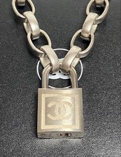 Chanel Coco Mark Padlock Chain Necklace Silver Key Unisex Used