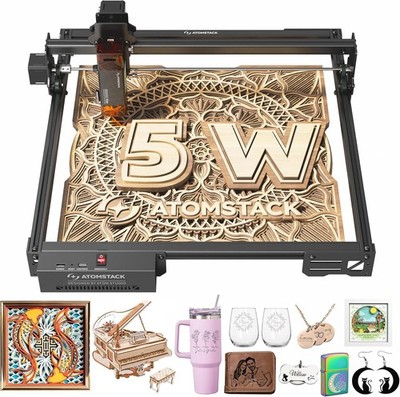 Used AtomStack A5 Pro V2 Laser Engraver 400x400mm 5W Diode Cutter 400mm/s Speed