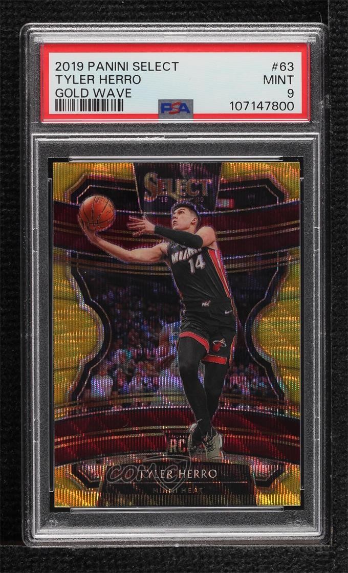 2019 Select Concourse Tmall Gold Wave Prizm Tyler Herro #63 PSA 9 MINT Rookie RC
