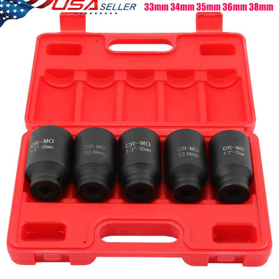 5Pcs 1/2'' Drive Deep Impact Axle Hub Socket Set 6 Point 33mm 34mm 35mm 36mm 38mm