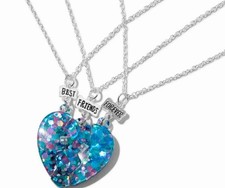 Claire  s Best Friends Blue  Purple Glitter HeartPendant Necklaces - 3 Pack new