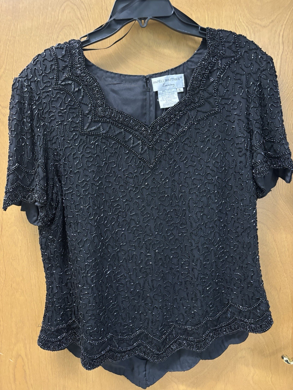 Papell Boutique Evening Size XL Black Silk Beaded Top Formal Event