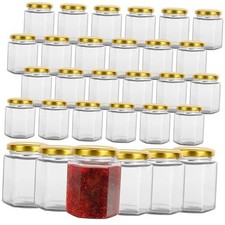 Hexagonal Glass Jam Jars with Gold Lids,30 Pack Glass Canning Jars Food 6 oz