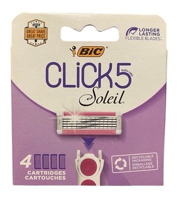 BIC Click 5 Soleil Women's Razor Refills with 5 Flexible Blades 4 Cartridges