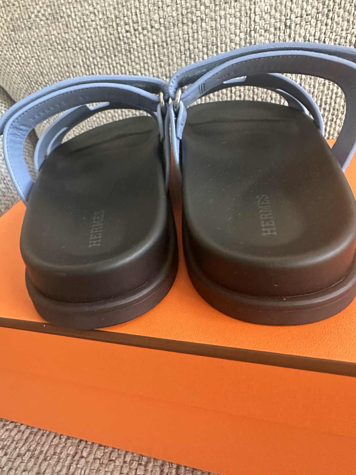 Size 39EU NIB HERMÈS Blue Jean Suede Women’s Chypre Sandals thumbnail 12