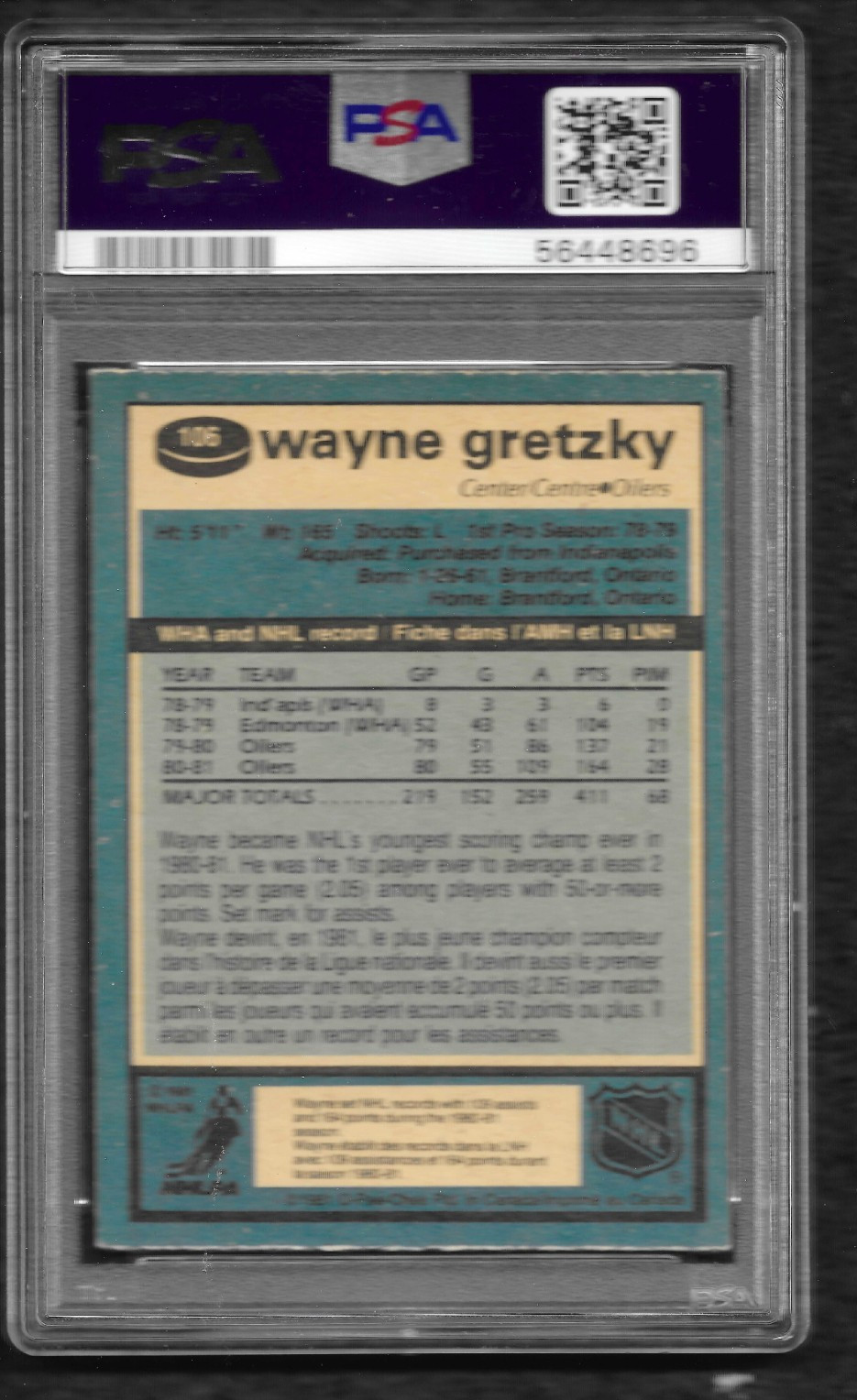 1981-82 O-Pee-Chee #106 Wayne Gretzky PSA 7 NM view 3