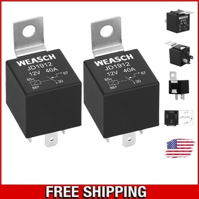 JD1912 Car Relay 2 Pack - 40A SPST Waterproof Design for Trucks & Motorcycles