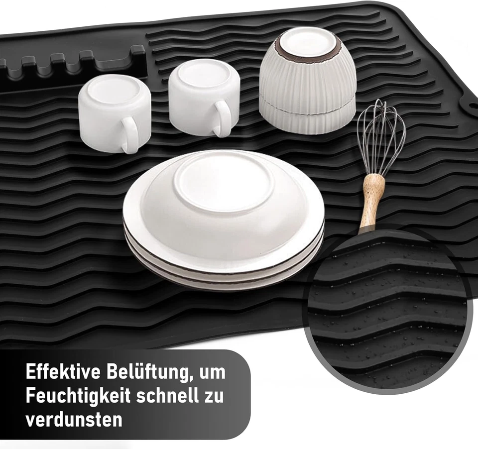 Abtropfmatte Silikon 50x40 cm hitzebeständig rutschfest Geschirr Spülmatte schwa - Bild 2 von 4