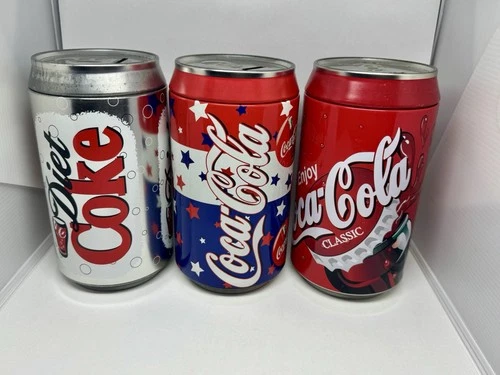 3 Vintage Coca-cola Diet Red White and Blue Coin Bank Coke Can