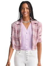 CABI style 6257 Play Date Jacket pink/lavender plaid 1 button crop blazer sz M