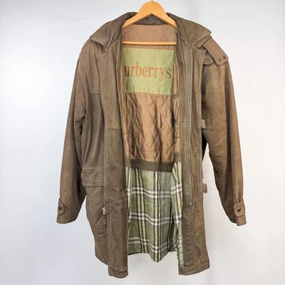 Vintage 1980s Burberry's Brown Duffel Coat Hooded Plaid Lined Long Overcoat XL