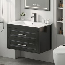 Floating Wall-Mounted Vanity Set with Ceramic Sink, Soft-Close Drawers