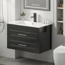 Floating Wall-Mounted Vanity Set with Ceramic Sink, Soft-Close Drawers