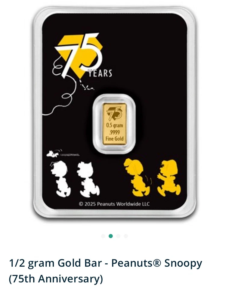 Barra Pamp de oro fino 0,9999 de 1/2 gramo - Peanuts® 75 aniversario cacahuetes Foto 2 de 4