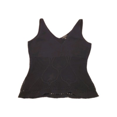 Tahari Womens Crochet Tank Top Sz Medium Black Lagenlook Cottagecore Office 