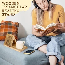 Wooden Triangle Book Stand with Drink Holder, Library Card Design Book Holder