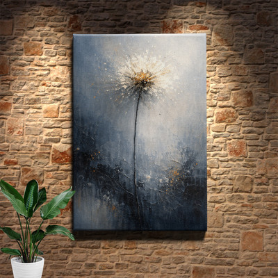 White Dandelion Bloom Splash Abstract Wall Art Print Gray Background