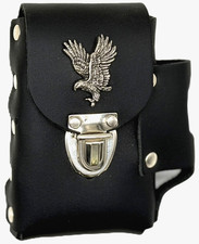 Cigarette Case Black Genuine Leather Lighter Holder Holster Eagle Made in USA