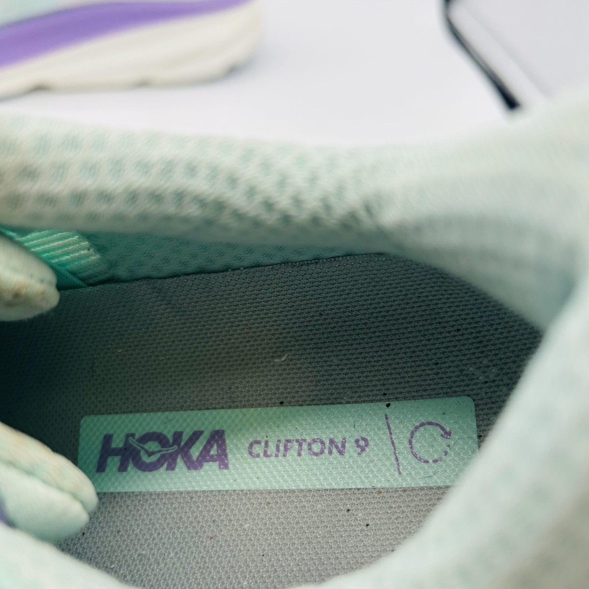 HOKA Clifton 9 Shoes Womens Size 10.5 B Mint Green Purple Running
