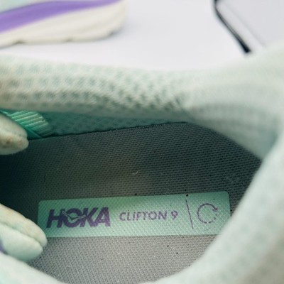 HOKA Clifton 9 Shoes Womens Size 10.5 B Mint Green Purple Running