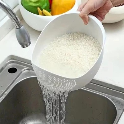 Multi purpose Rice Washing Vegetable Fruit Strainer White Bowl Rice Washer