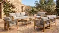 Gartenlounge Set 3-Sitzer Sofa Sessel Beige Modern Couchtisch Holz