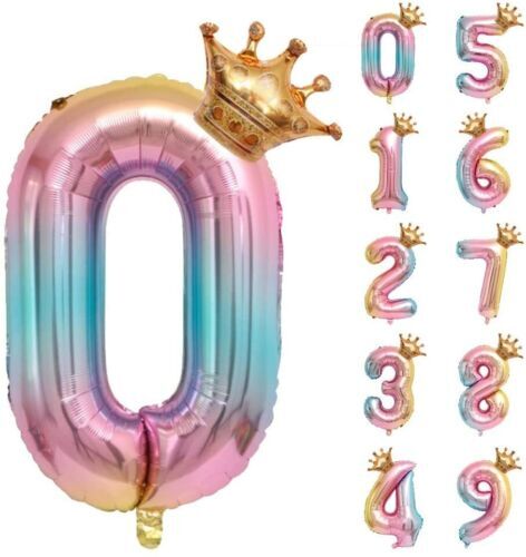 40 Inch Jumbo Rainbow Crown Number Foil Balloon Birthday Celebration Party - Picture 2 of 19
