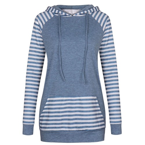 Women Hoodies Long Sleeve Sweatshirt Casual Drawstring Tops Striped Tunic Shirts - Picture 12 of 28