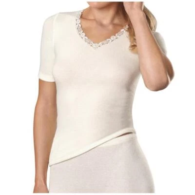 Conta Damen halbarm Unterhemd Angora/Schurwolle Spitze Spenzer 1/4 Arm Wolle - Bild 1 von 4
