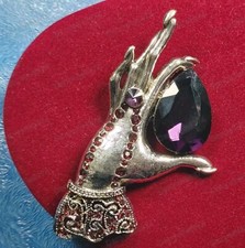  Vintage Style Crystal Fortune Teller Hand Brooch Shawl Pin /Pendant Silver Tone