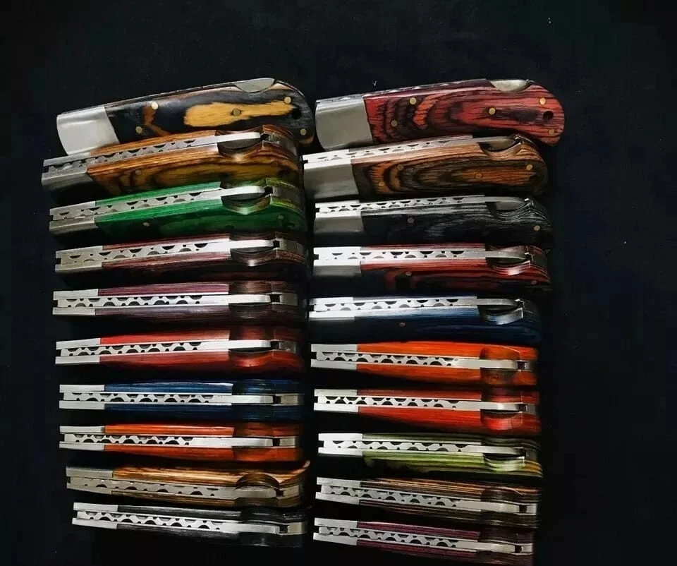 LOTE de 20 piezas Cuchillo Plegable de Caza de Acero Damasco, Cuchillos de Bolsillo con Funda Foto 2 de 4