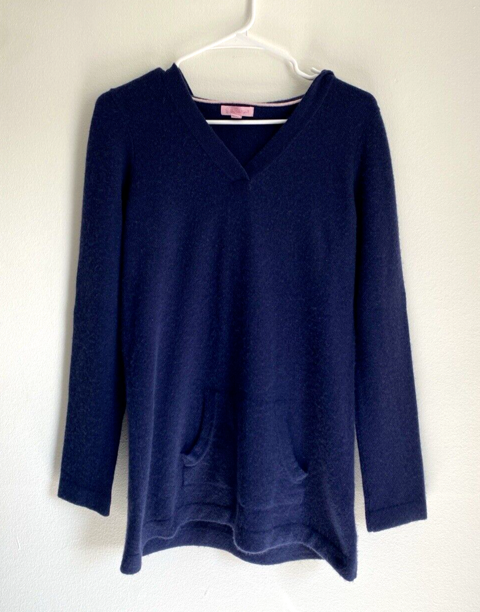 Women's Lilly Pulitzer Cashmere Hooded Pullover Sweater Navy Sz S