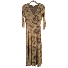 Harlow & Rose Dress Size Medium Beige Multi Mesh Fabric Lined Flare Belted Dress