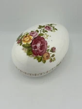 Vintage Floral Egg Trinket Dish Bone China Made In England Rose Easter Decor