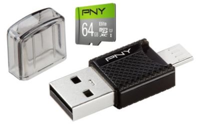 PNY 64GB Elite microSDXC UHS-I/U1 Class 10 Memory Card with OTG Reader 85MB/s SP