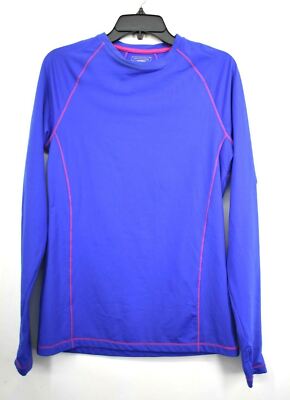 Layer 8 Womens Blue Crew Neck Long Sleeve Active Sport Gym Quick Dry T Shirt L