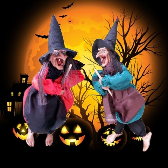 Hanging Animated Talking Witch Props Laughing Sound Control Halloween
