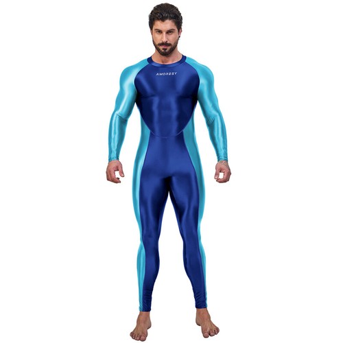 AMORESY Men's Shiny Jumpsuits Tracksuits Cycling Tights Overalls Activewear Sets - Picture 31 of 32