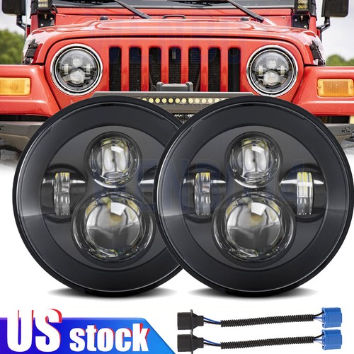 DOT Black 7" Round LED Headlights Hi/Lo Beam For Jeep Wrangler JK TJ LJ CJ 97-18