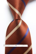 New Classic Striped Brown Blue JACQUARD WOVEN 100 Silk Men's Necktie Tie
