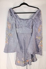 Asos Designs Purple Embroidered Bias Cut Mini Dress with Bell Sleeves Size 4